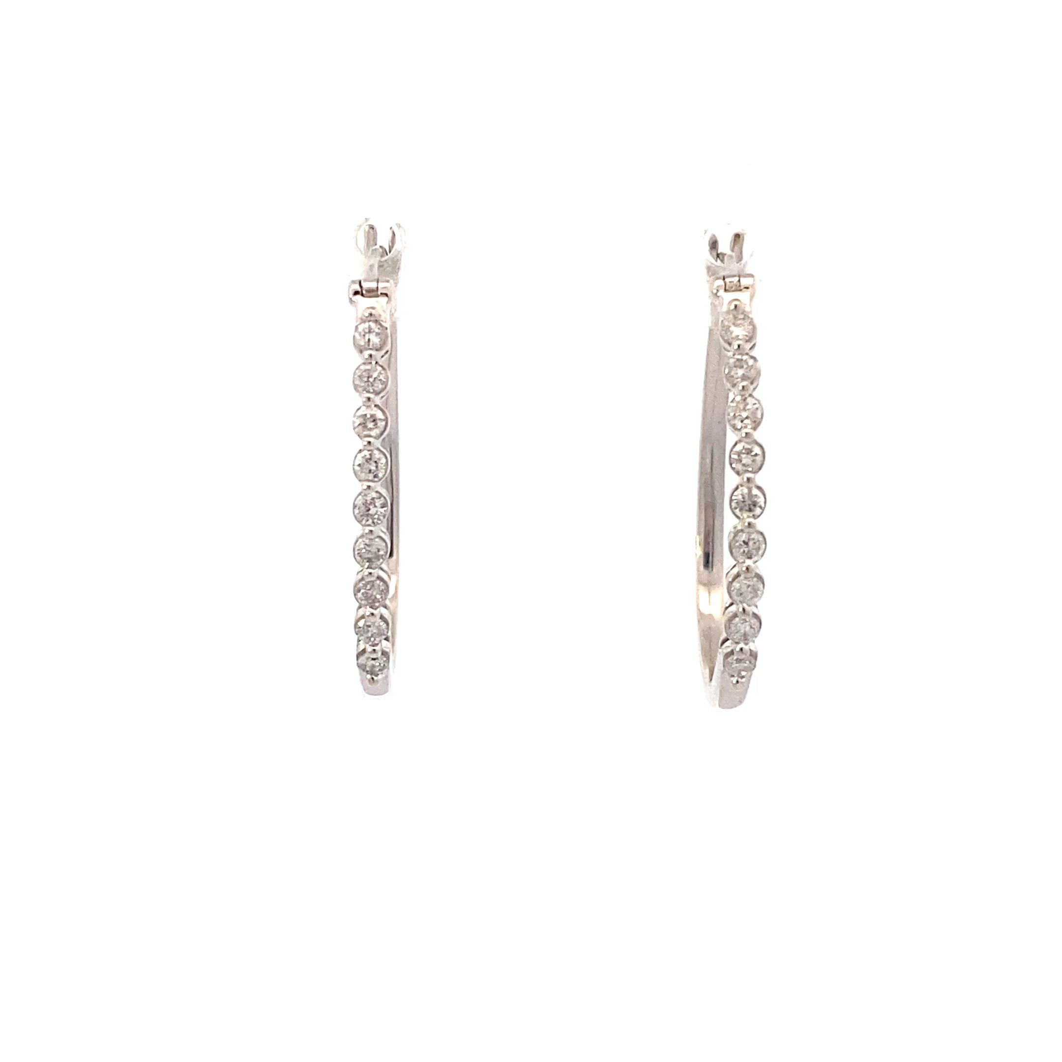 14K White Gold Diamond Oval Hoop Earrings - 0.18ct