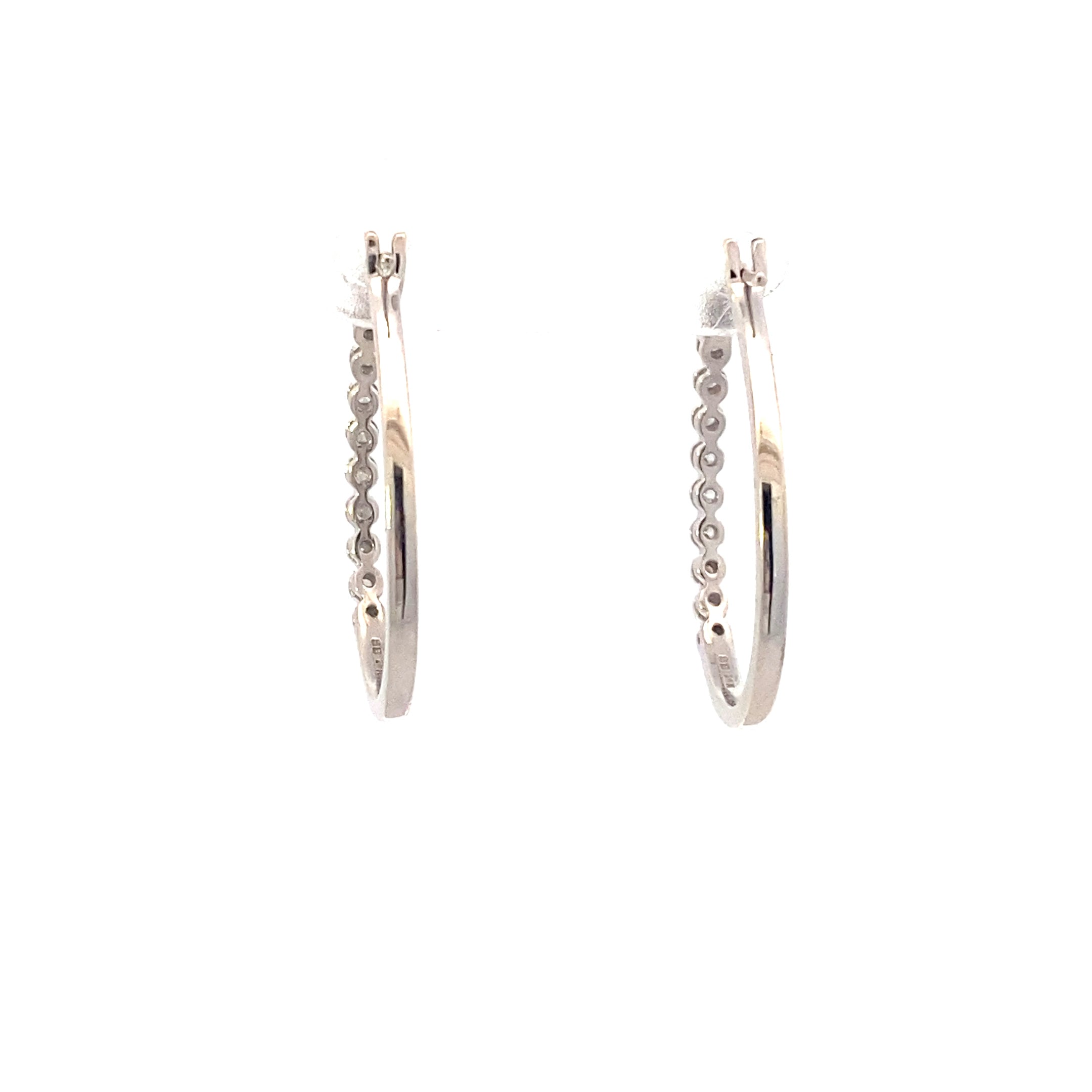14K White Gold Diamond Oval Hoop Earrings - 0.18ct