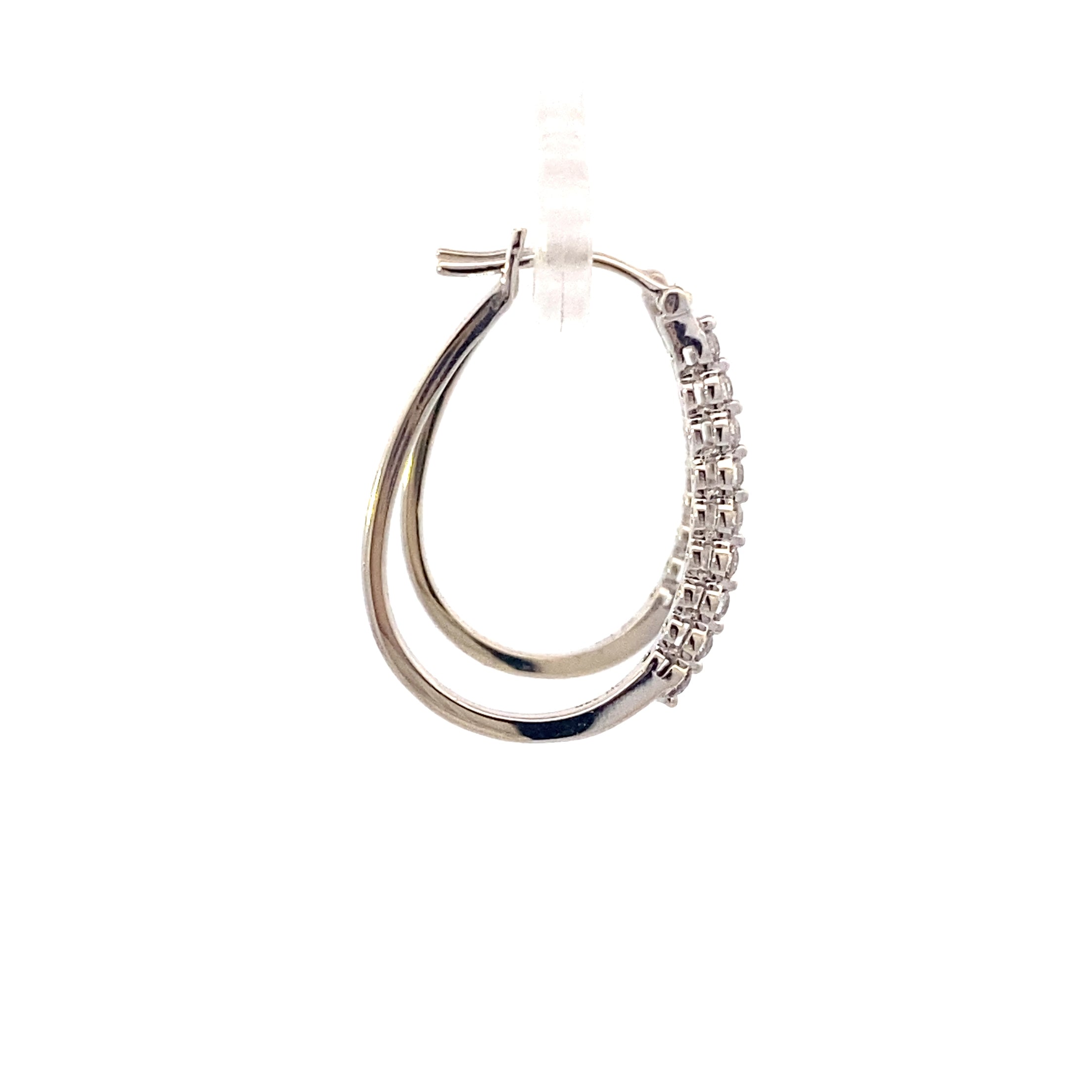 14K White Gold Diamond Oval Hoop Earrings - 0.18ct