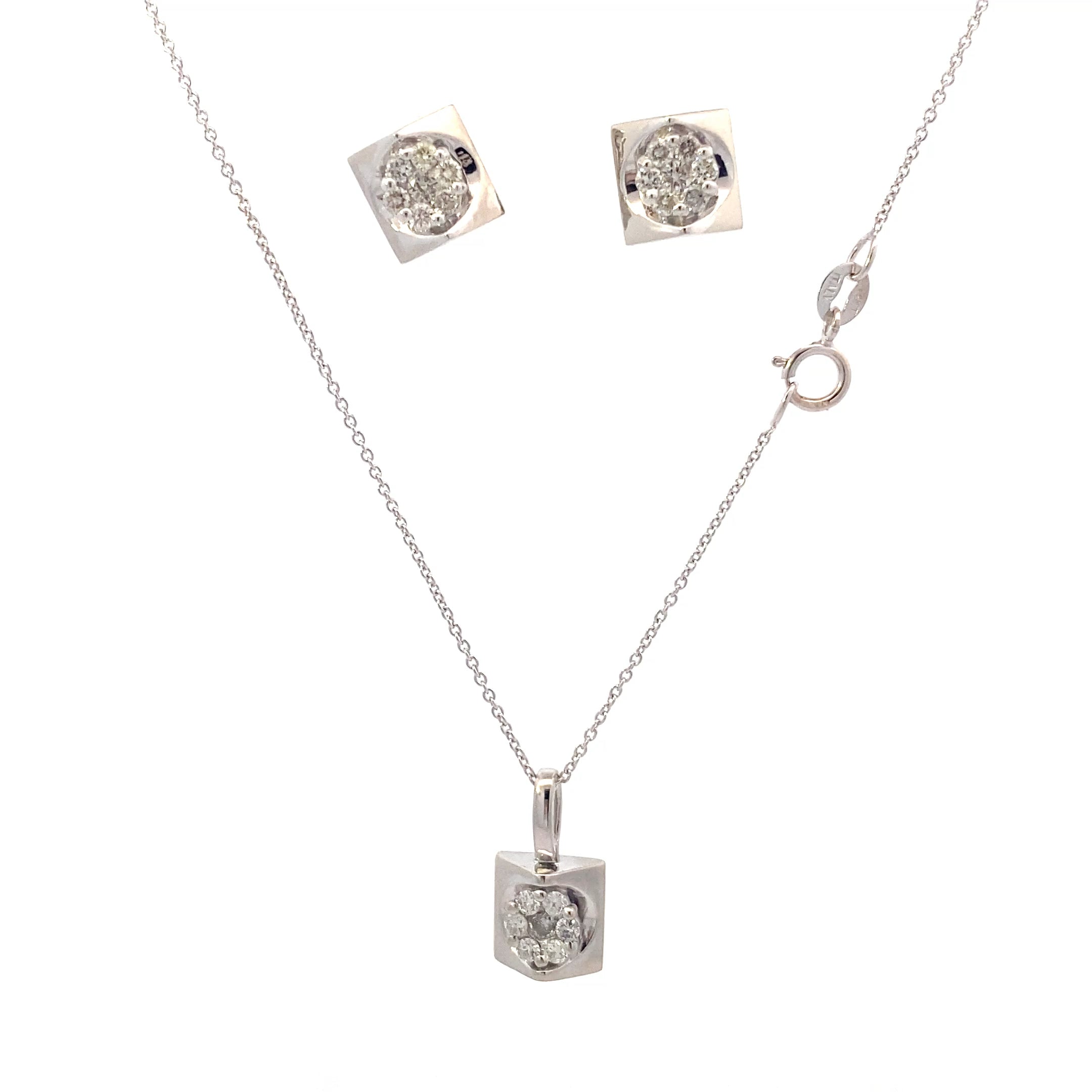 14K White Gold Diamond Earrings & Necklace Set - 0.49ct
