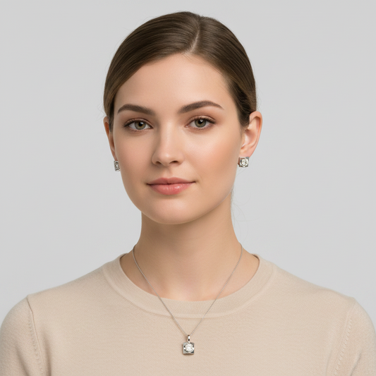 14K White Gold Diamond Earrings & Necklace Set - 0.49ct