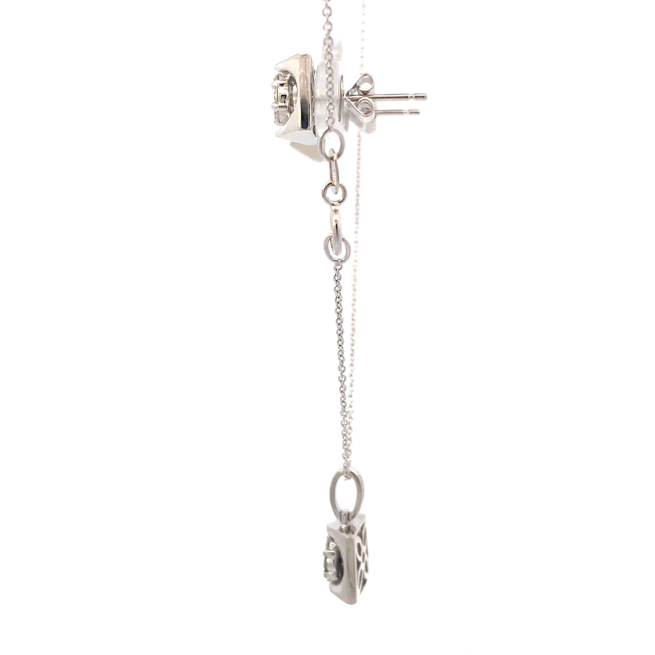 14K White Gold Diamond Earrings & Necklace Set - 0.49ct