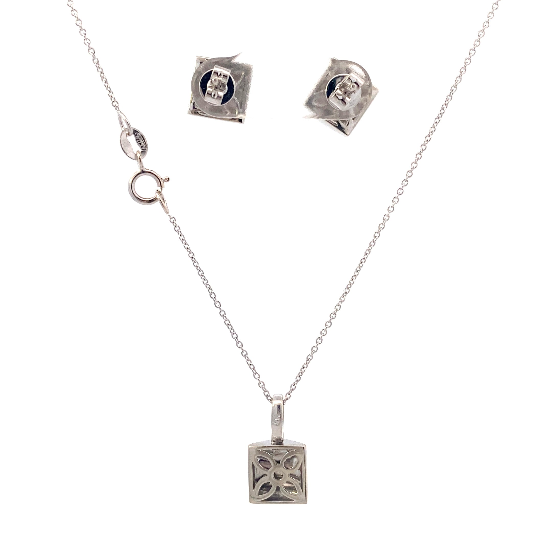 14K White Gold Diamond Earrings & Necklace Set - 0.49ct