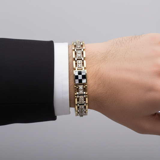 14K Yellow Gold Diamond Checkerboard Pattern Bracelet - 0.72ct