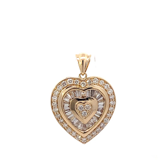 14K Yellow Gold Diamond Heart Pendant - 0.99ct