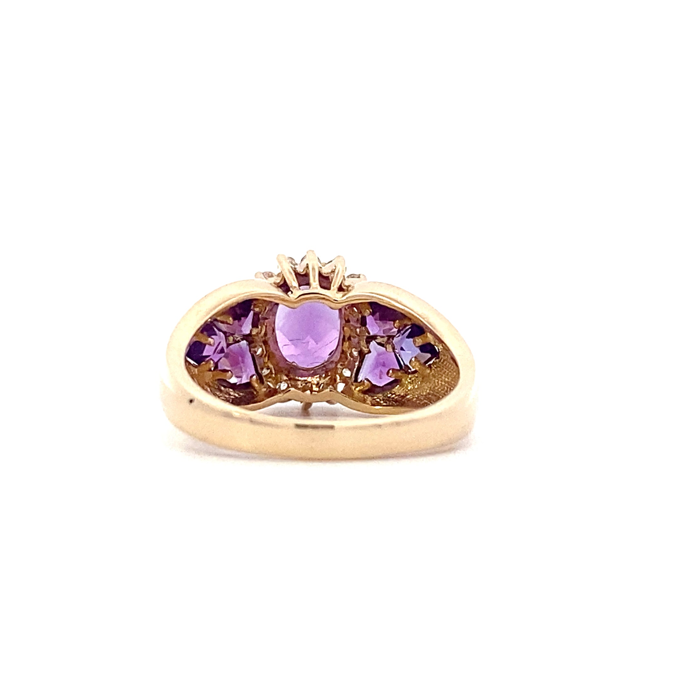 14K Yellow Gold Diamond & Amethyst Women's Halo Ring - 0.22ct