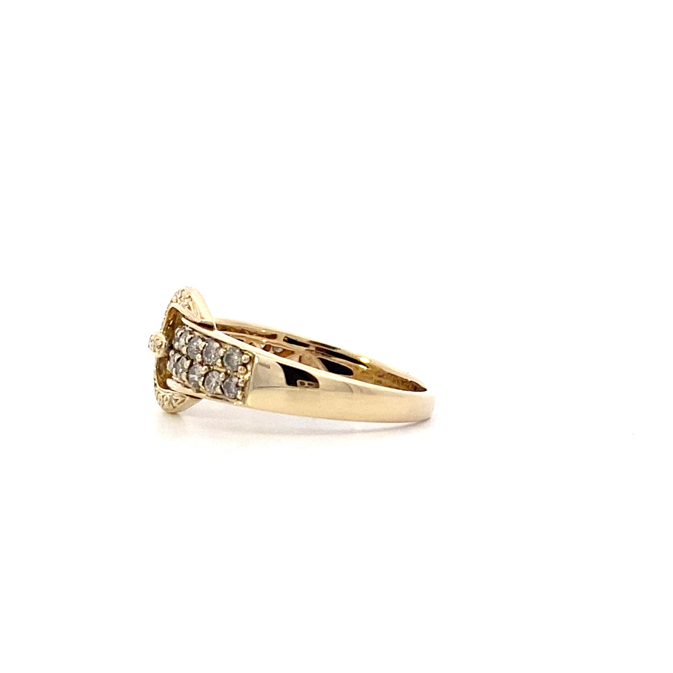 14K Yellow Gold Diamond Buckle Style Ring - 0.61ct