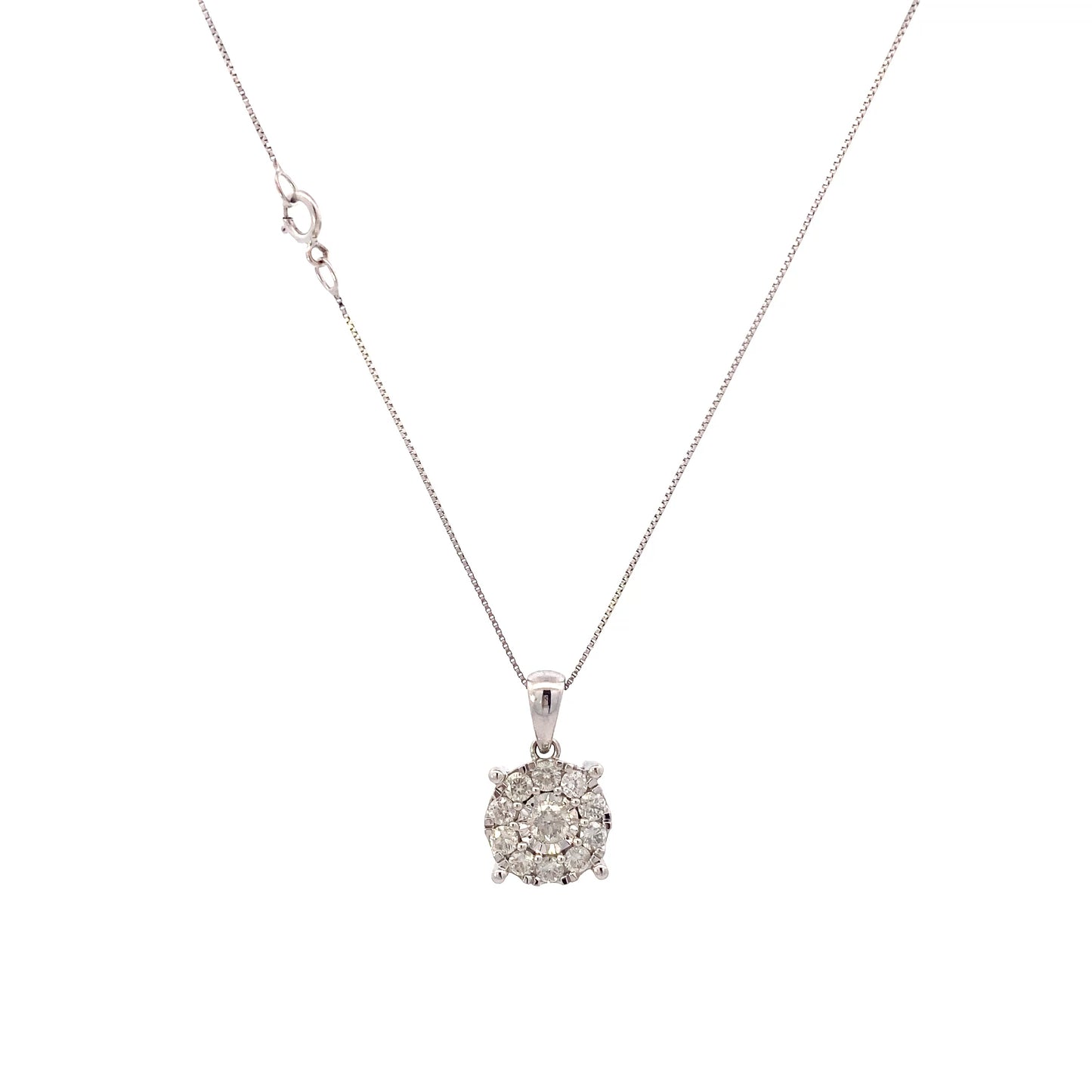 14K White Gold Diamond Pendant & Box Chain Set - 0.68ct