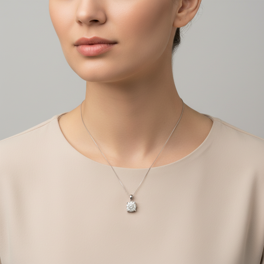 14K White Gold Diamond Pendant & Box Chain Set - 0.68ct