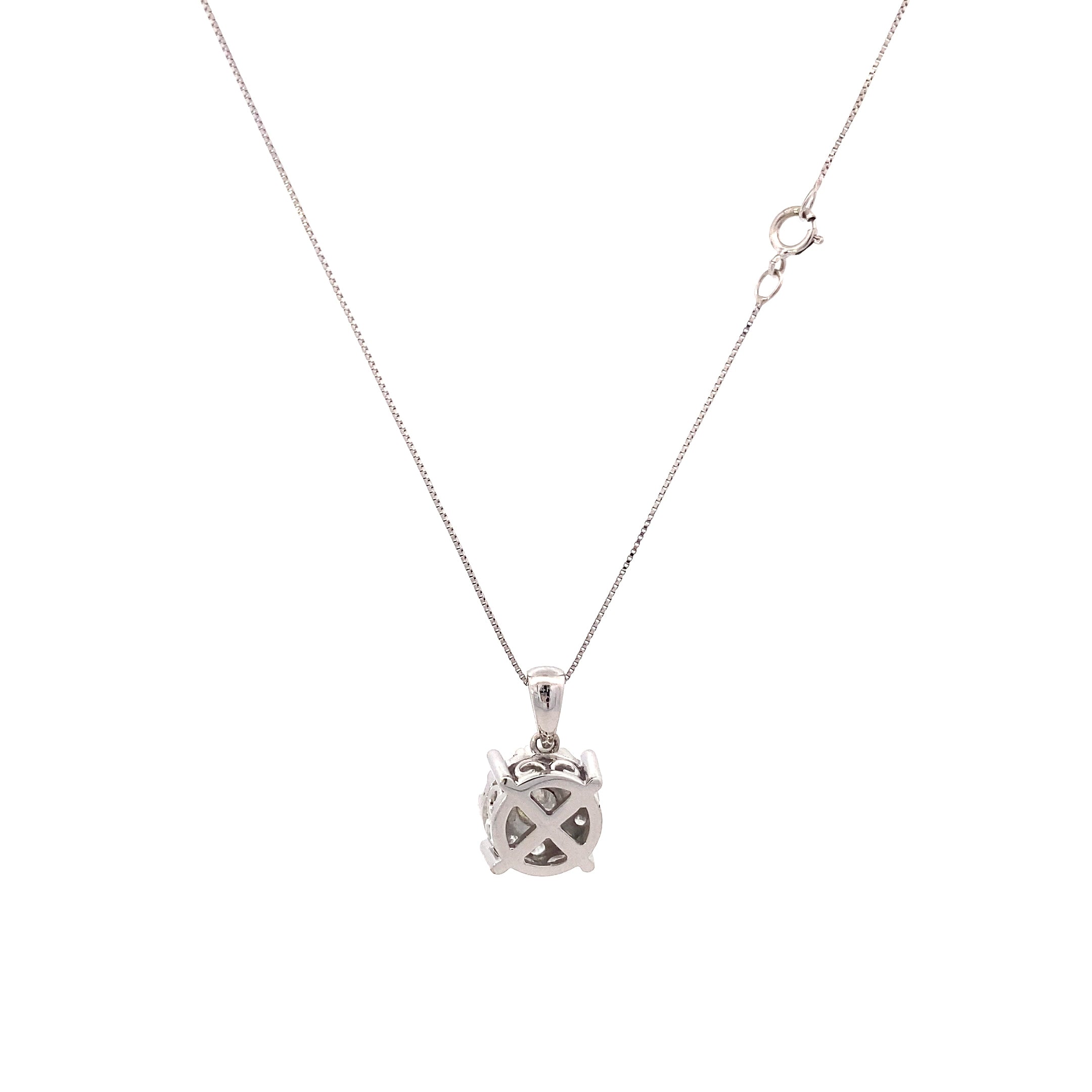 14K White Gold Diamond Pendant & Box Chain Set - 0.68ct