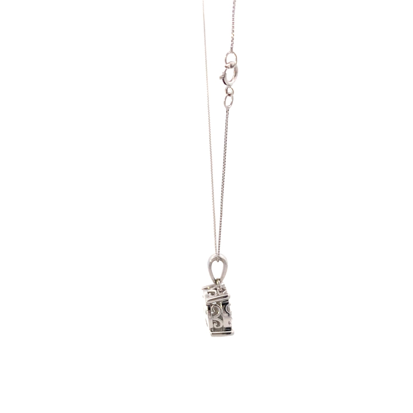 14K White Gold Diamond Pendant & Box Chain Set - 0.68ct
