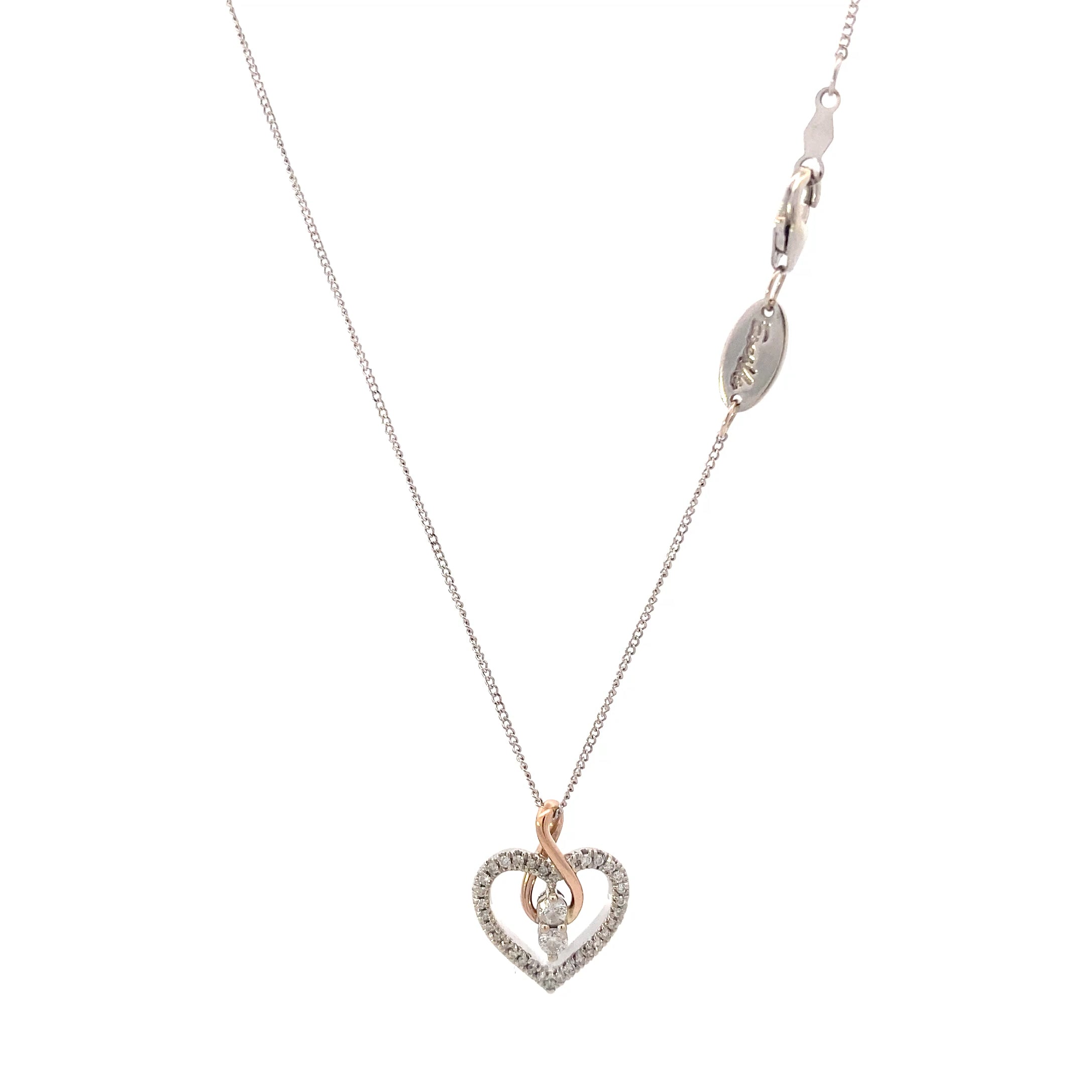 14K White & Rose Gold Diamond Infinity Open Heart Necklace - 0.25ct