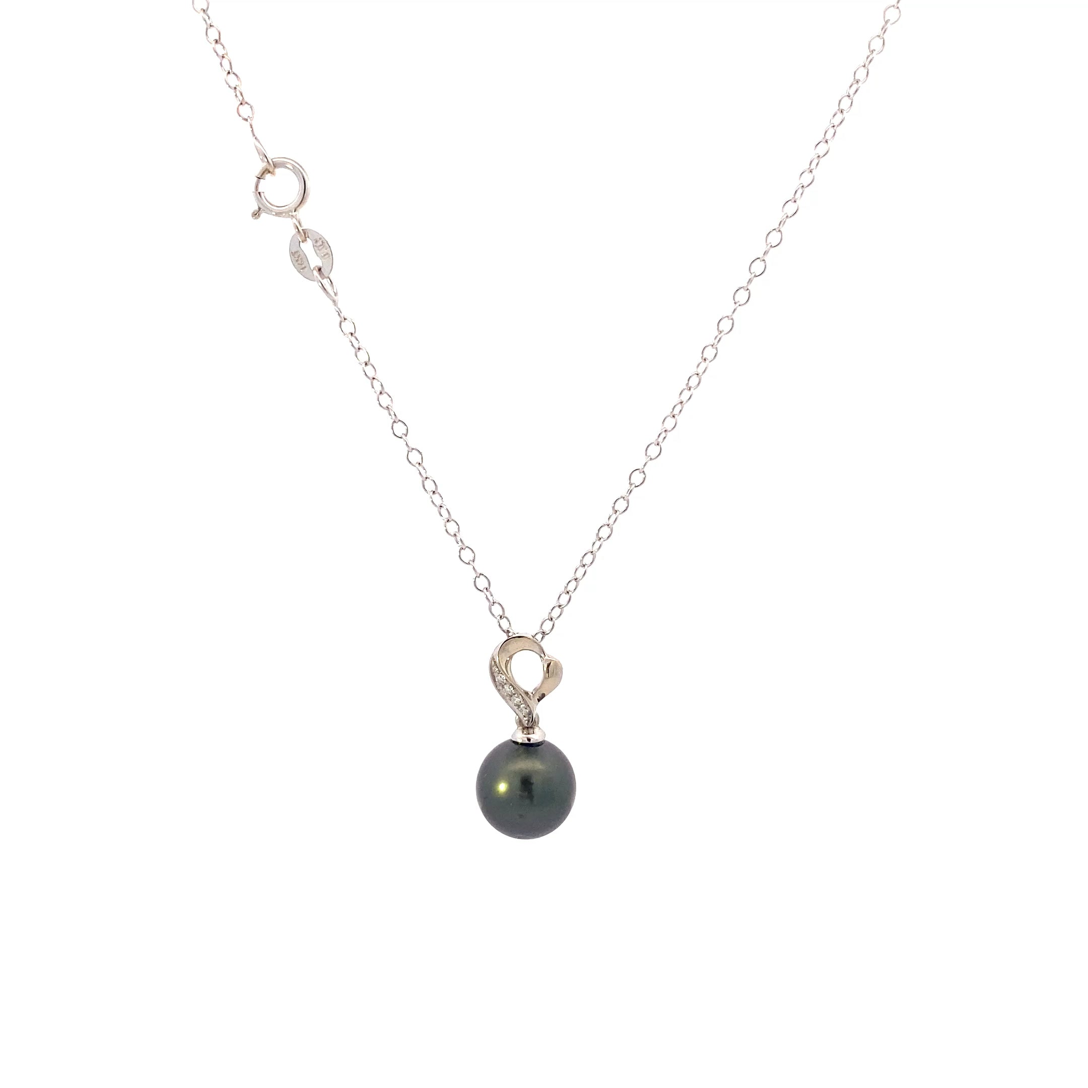 14K White Gold Black Tahitian Pearl & Diamond Necklace