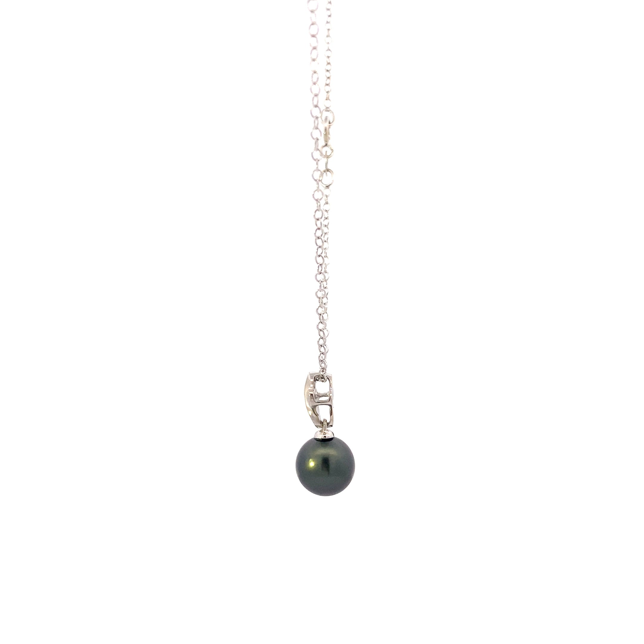 14K White Gold Black Tahitian Pearl & Diamond Necklace