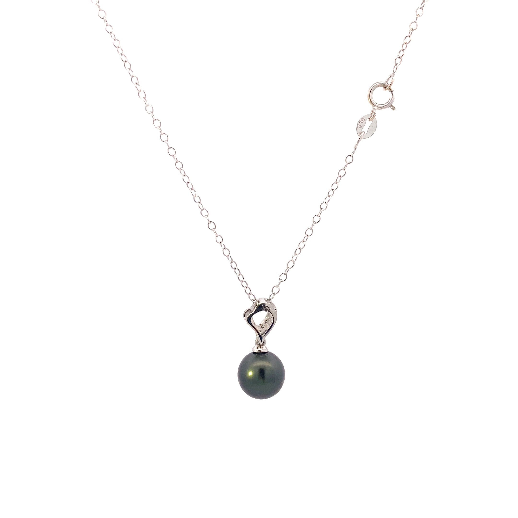 14K White Gold Black Tahitian Pearl & Diamond Necklace