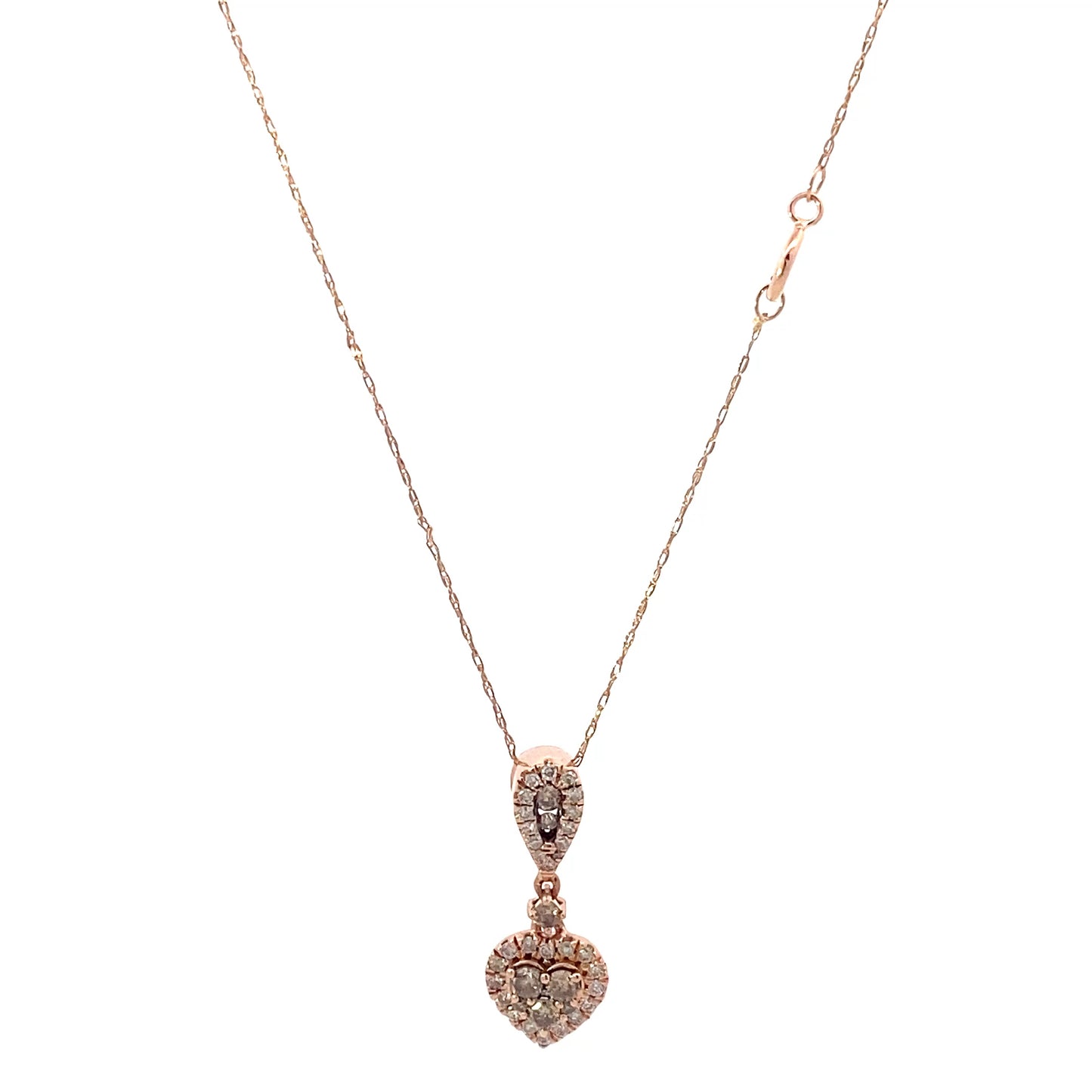 10K Rose Gold Diamond Heart Pendant & Rope Chain Set - 0.42ct
