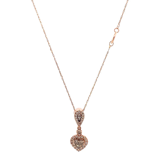 10K Rose Gold Diamond Heart Pendant & Rope Chain Set - 0.42ct