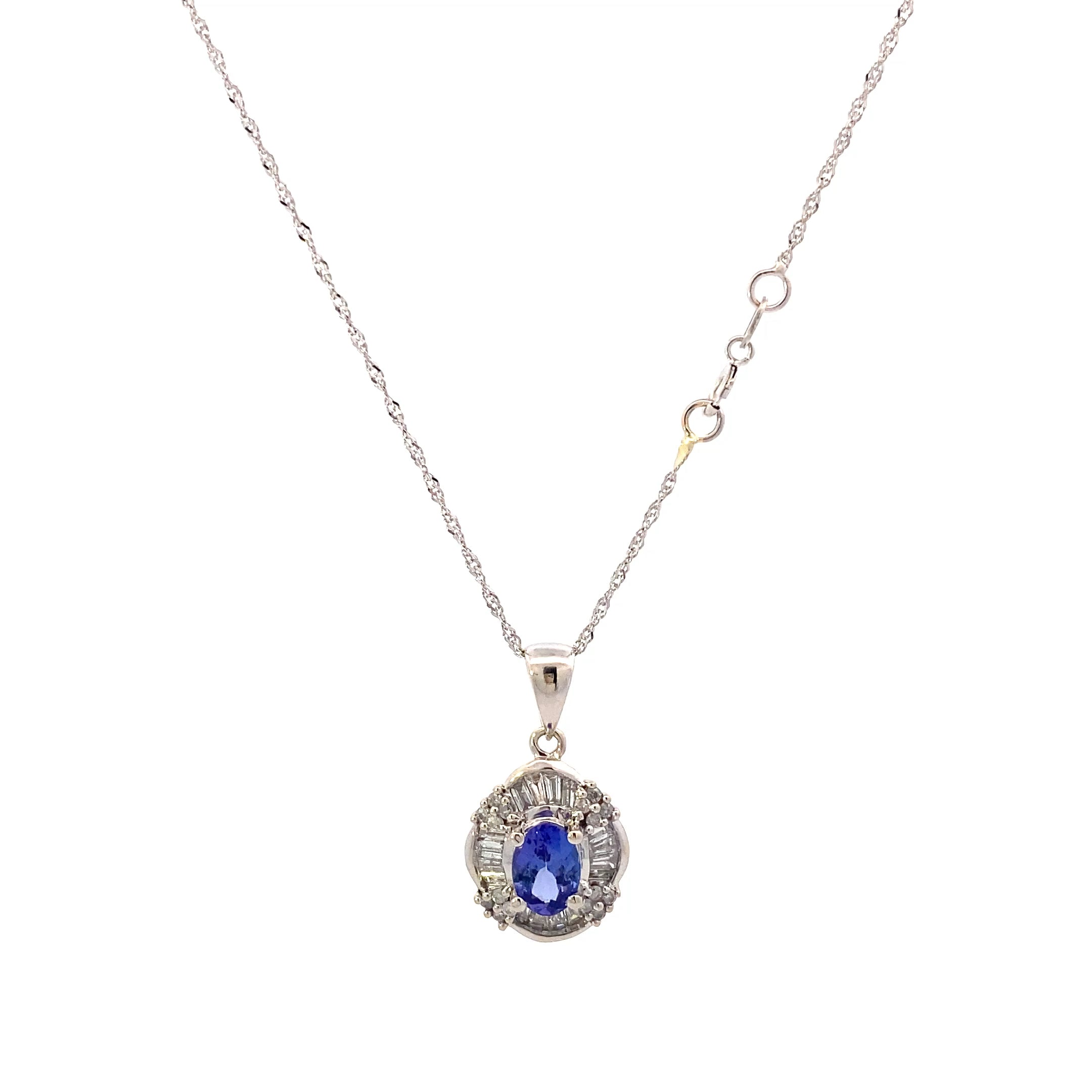 14K White Gold Tanzanite & Diamond Necklace - 0.08ct