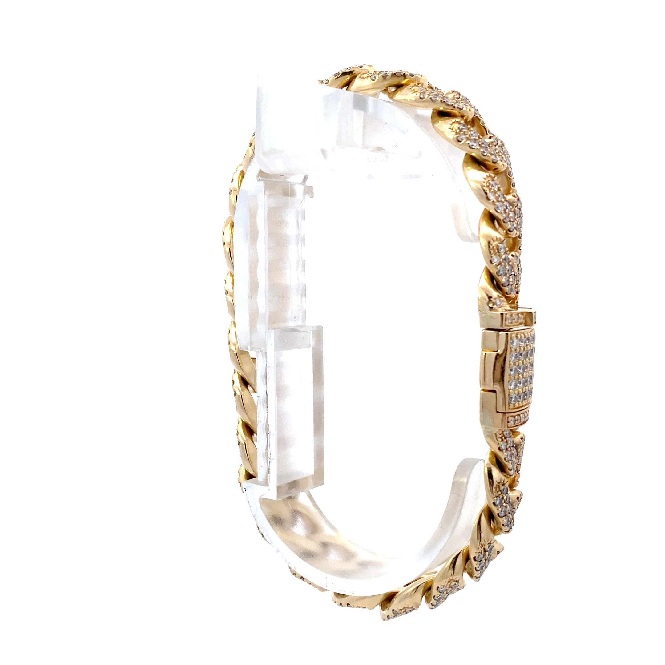 14K Yellow Gold Diamond Cuban Bracelet - 4.35ct