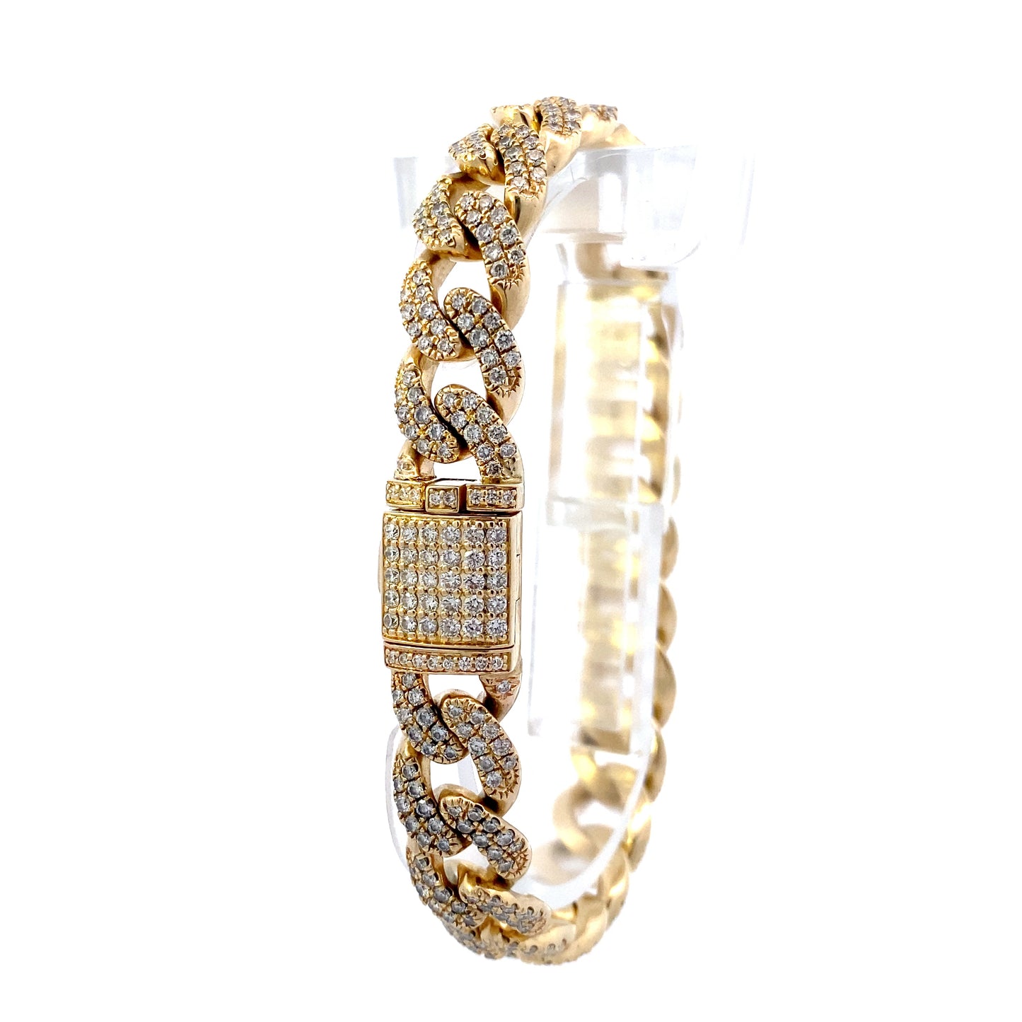 14K Yellow Gold Diamond Cuban Bracelet - 4.35ct