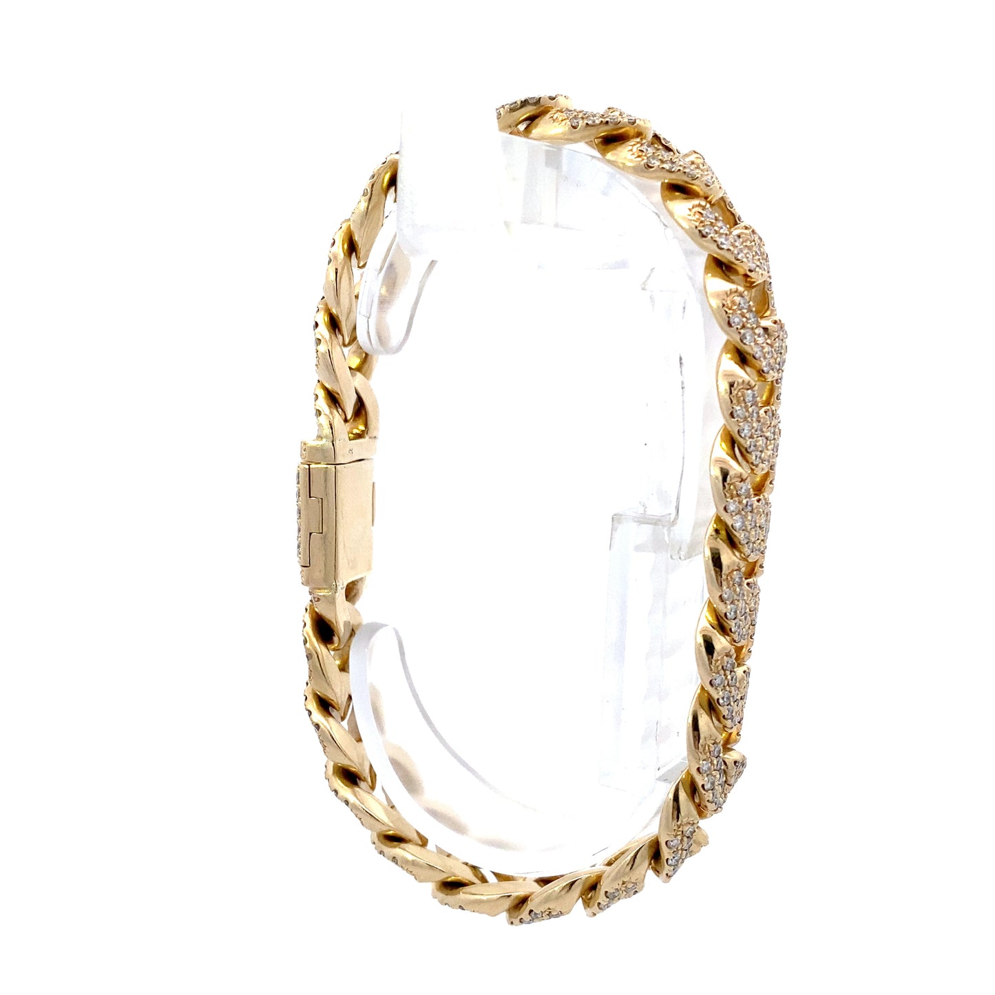 14K Yellow Gold Diamond Cuban Bracelet - 4.35ct