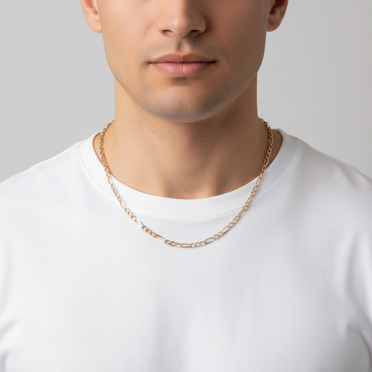 14K Tri-Color Gold 23" Figaro Chain