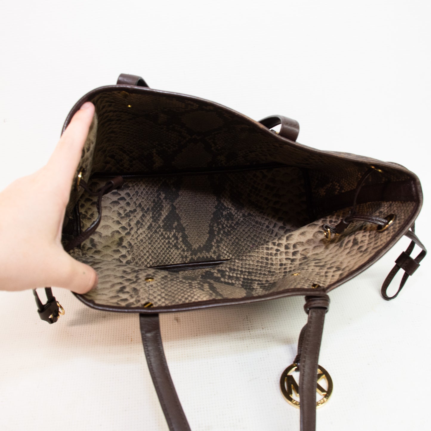 Michael Kors Jet Set MK Signature Logo Brown PVC Medium Reversible Tote