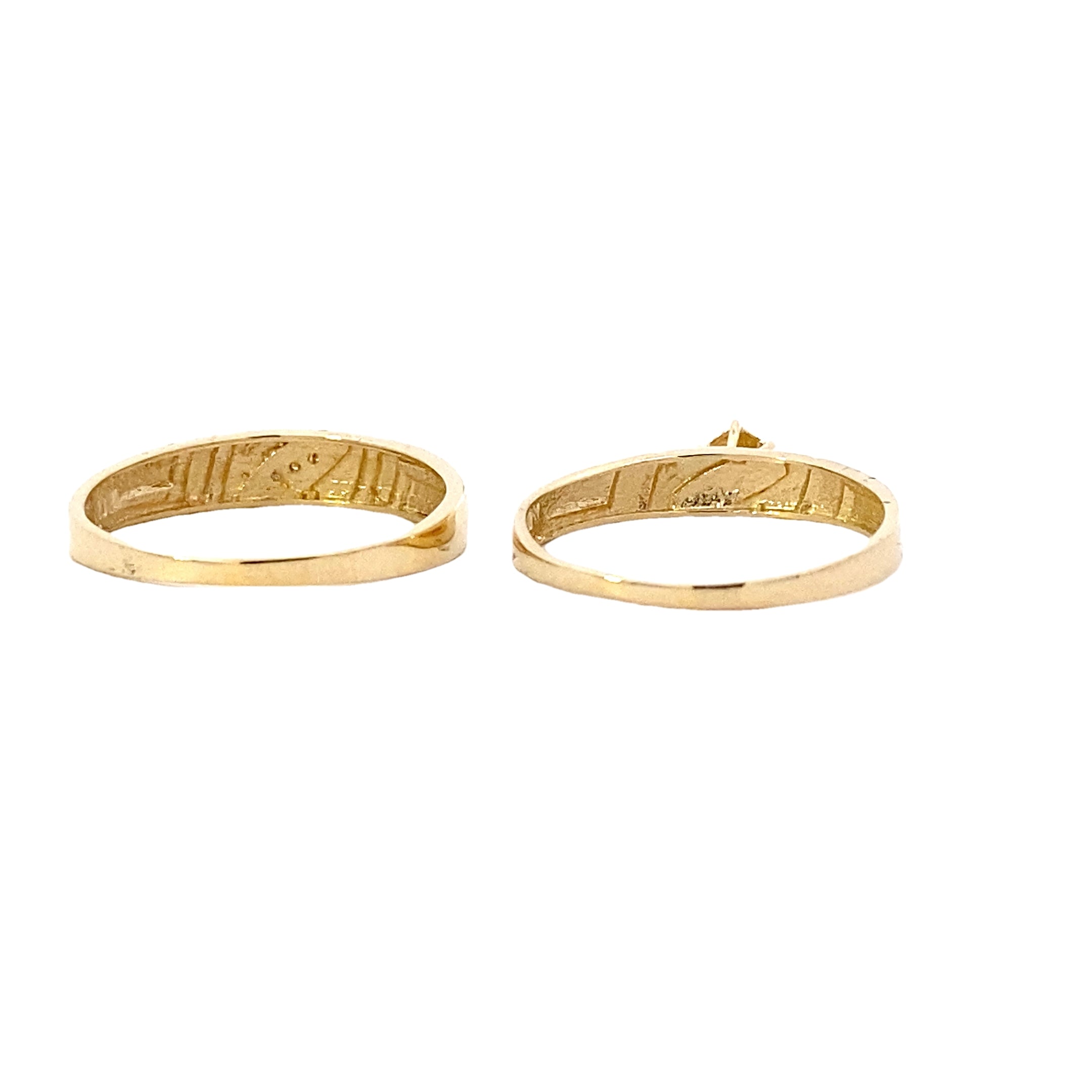 14K Yellow Gold Diamond Engagement & Wedding Ring Set - 0.02ct