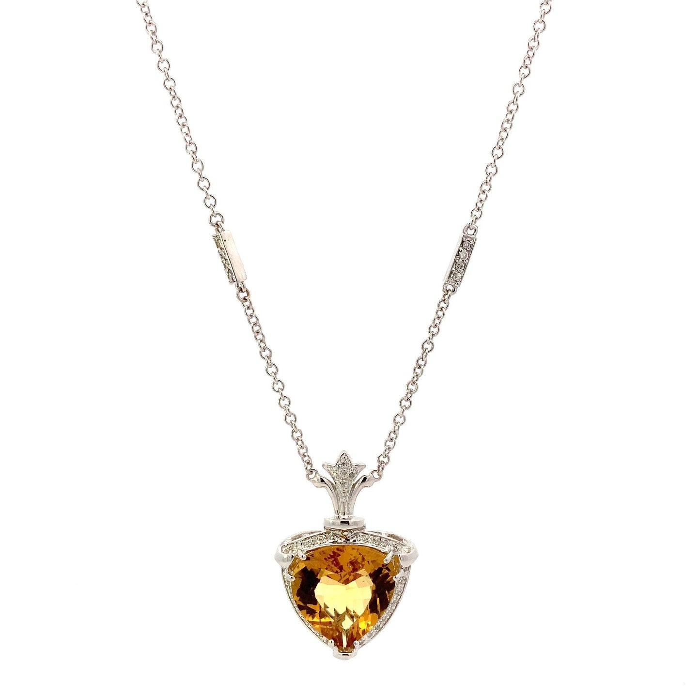 14K White Gold Citrine & Diamond Pendant & Cable Chain Set - 0.19ct