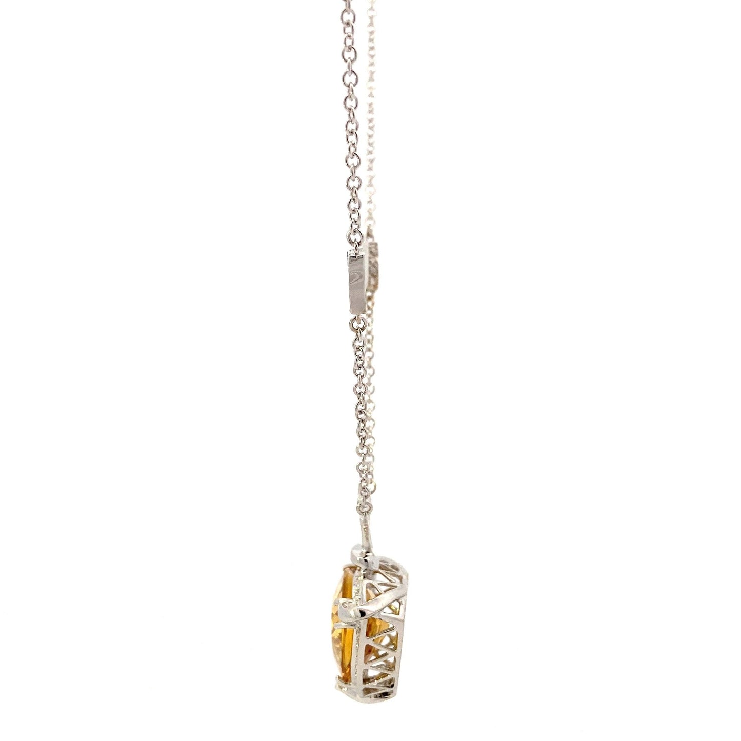 14K White Gold Citrine & Diamond Pendant & Cable Chain Set - 0.19ct