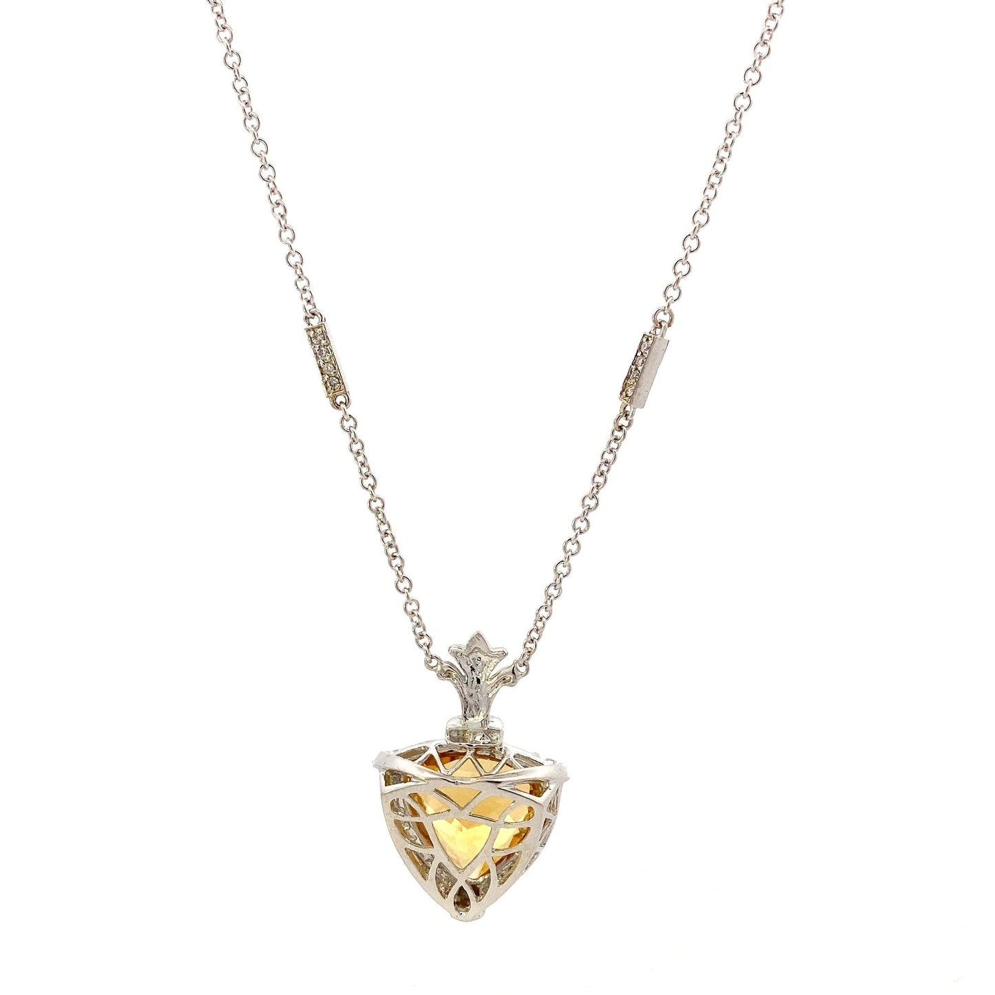 14K White Gold Citrine & Diamond Pendant & Cable Chain Set - 0.19ct