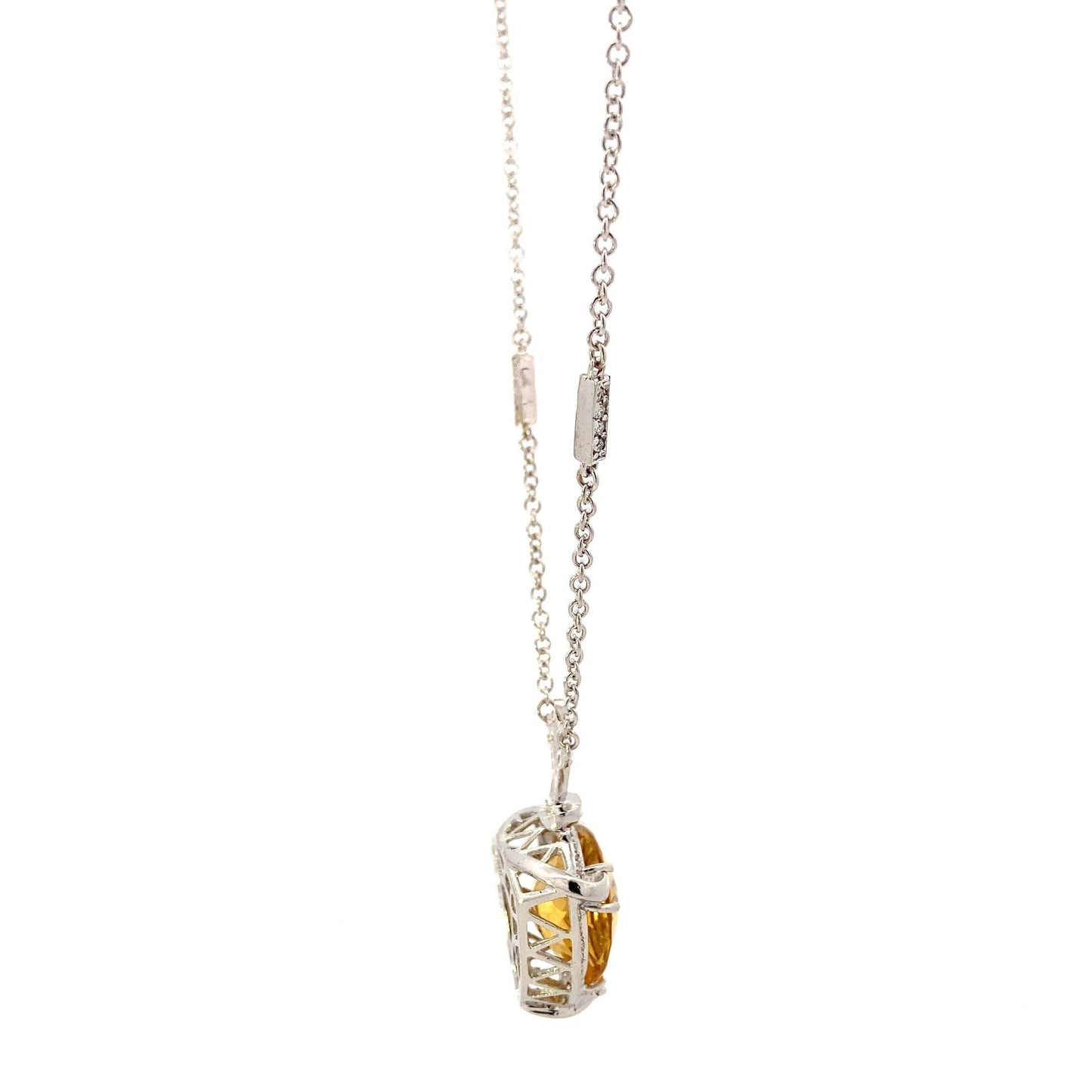 14K White Gold Citrine & Diamond Pendant & Cable Chain Set - 0.19ct