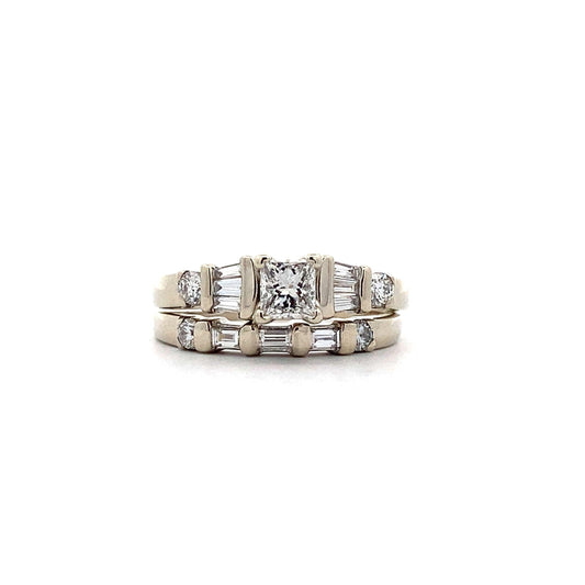 14K White Gold Diamond Engagement & Wedding Ring Set - 0.91 CTTW