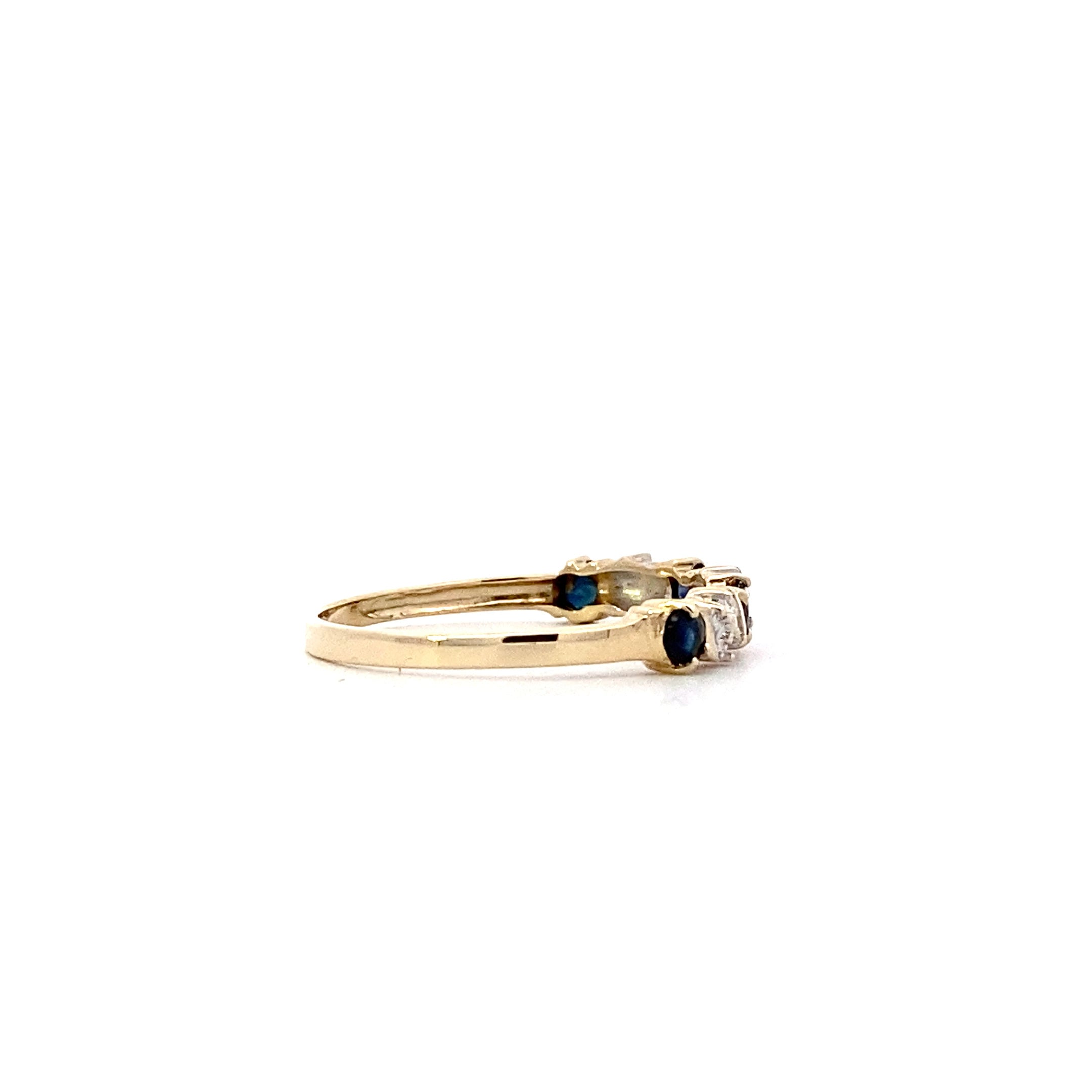 10K Yellow Gold Blue Sapphire Women's Diamond Ring - 0.005ct