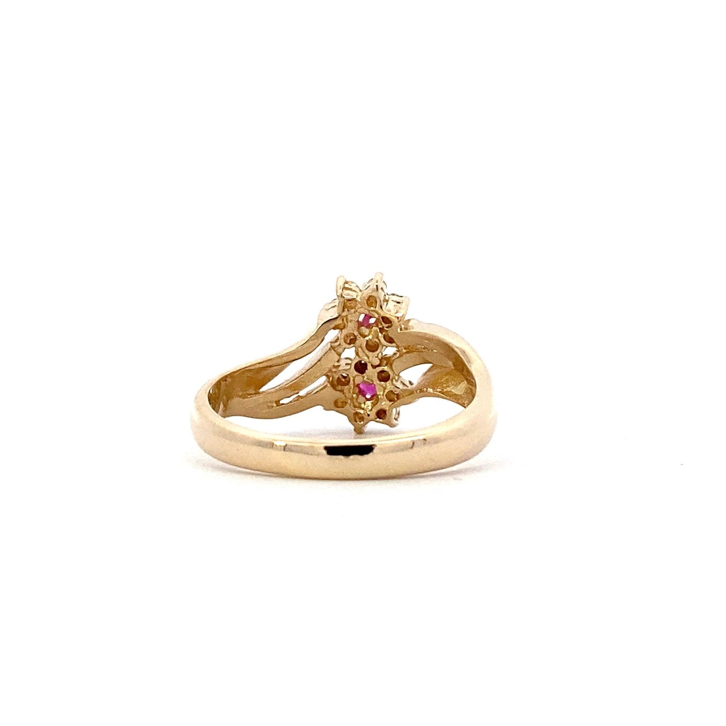 14K Yellow Gold Ruby Women's Diamond Flower Ring - 0.18ct