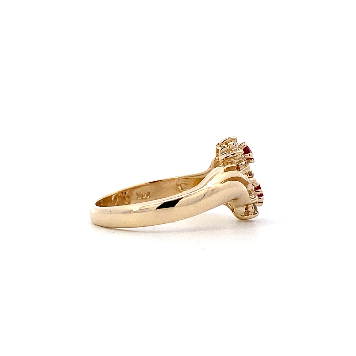 14K Yellow Gold Ruby Women's Diamond Flower Ring - 0.18ct