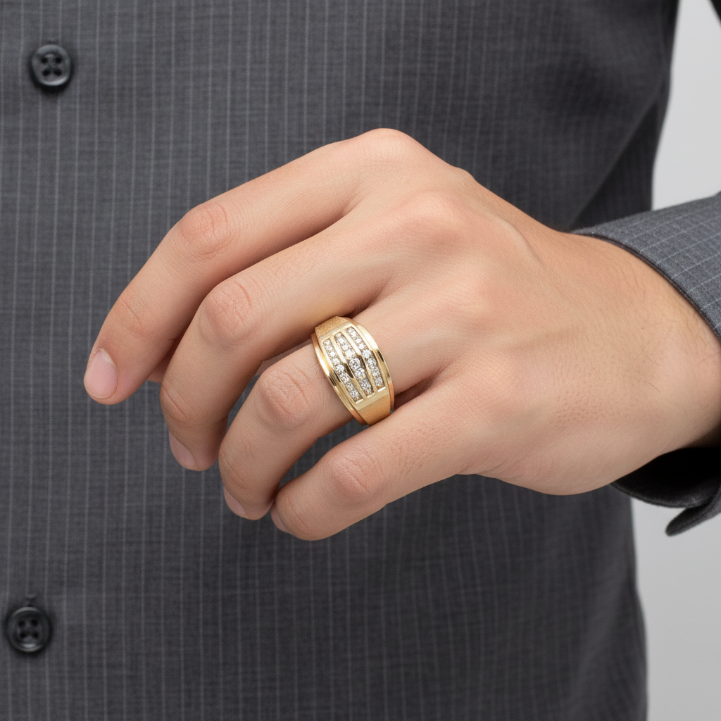 10K Yellow Gold Men's Diamond Ring - 0.30ct