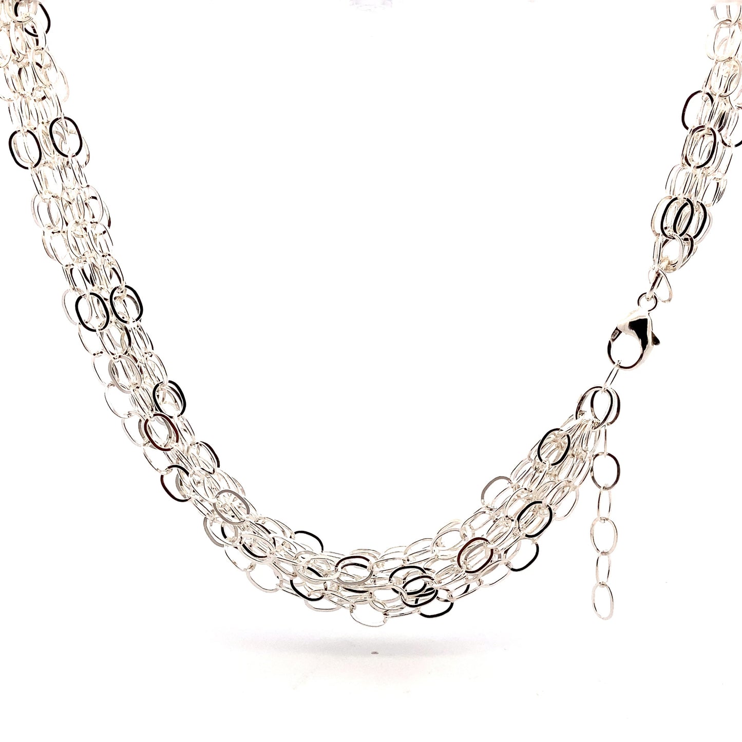 Sterling Silver 10 Layer Open Link Necklace