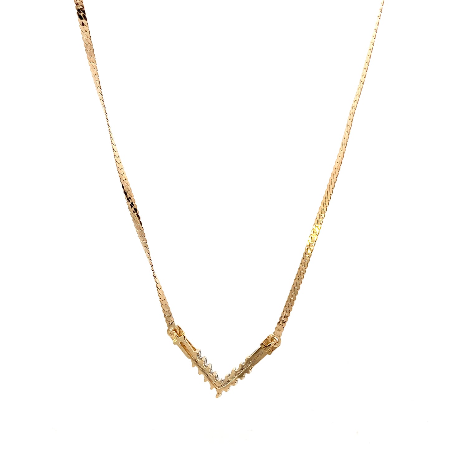 14K Yellow Gold 18" Diamond "V" Shaped Flat Cuban Necklace - 0.18ct