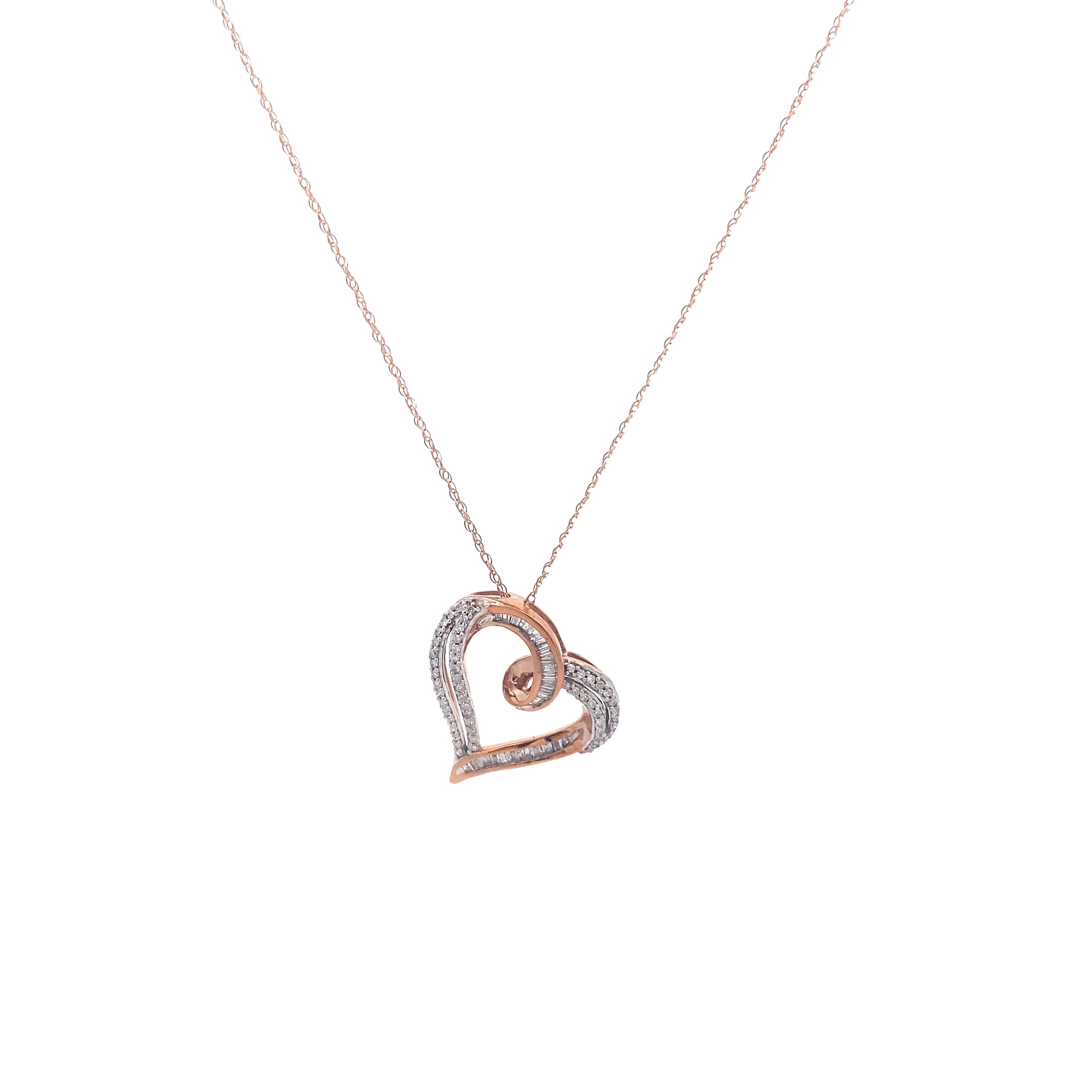 10K Rose Gold Diamond Heart Pendant & Rope Chain Set - 0.30ct