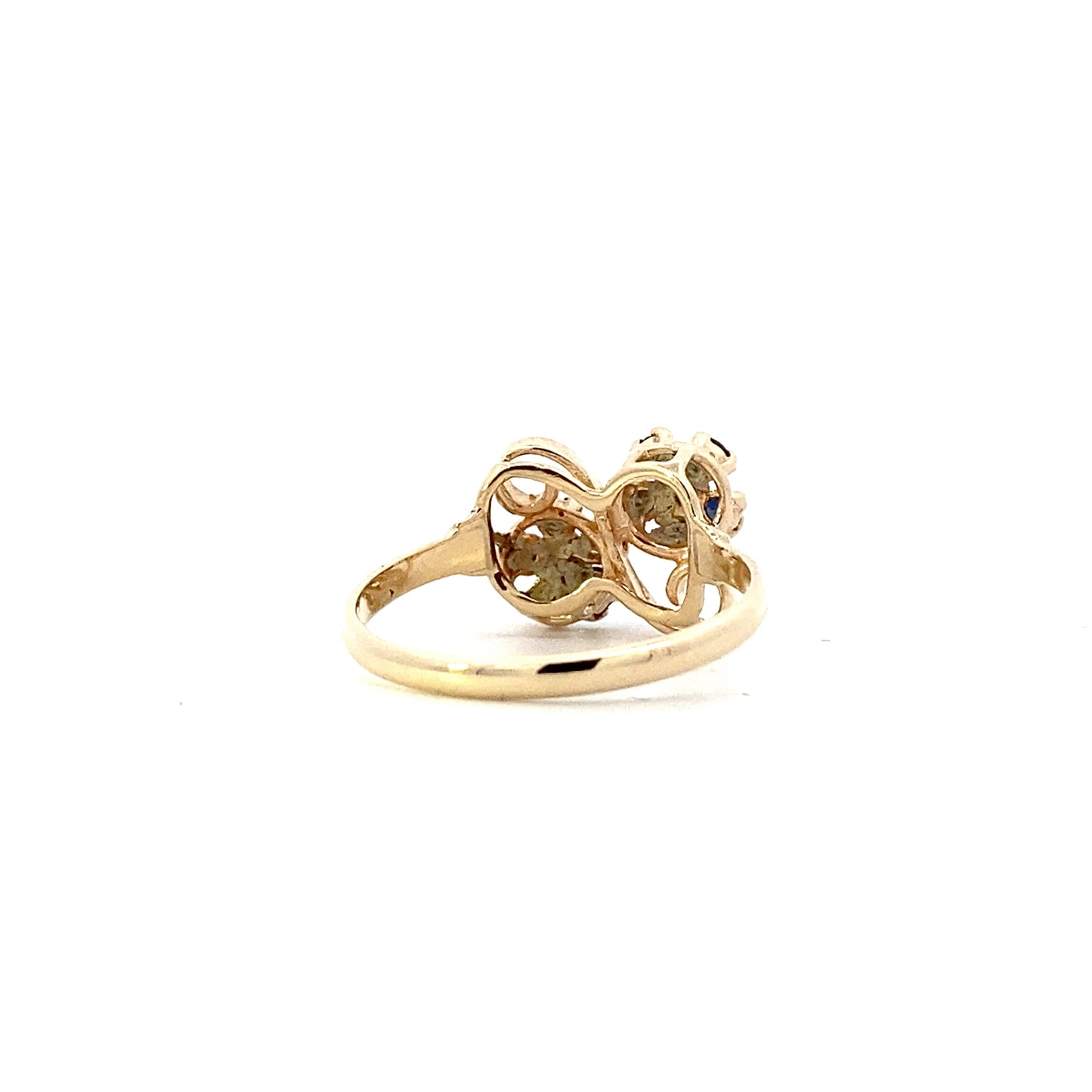 10K Yellow Gold Sapphire & Diamond Double Flower Ring - 0.04ct