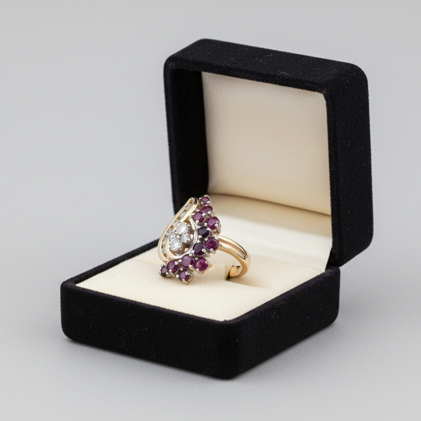 14K Yellow Gold Diamond & Ruby Women's Ring - 0.49ct