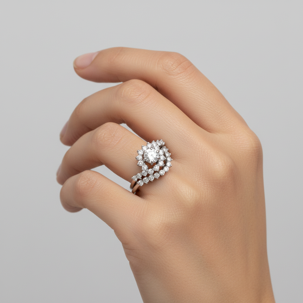 14K White Gold Diamond Engagement & Wedding Ring Set - 1.2ct