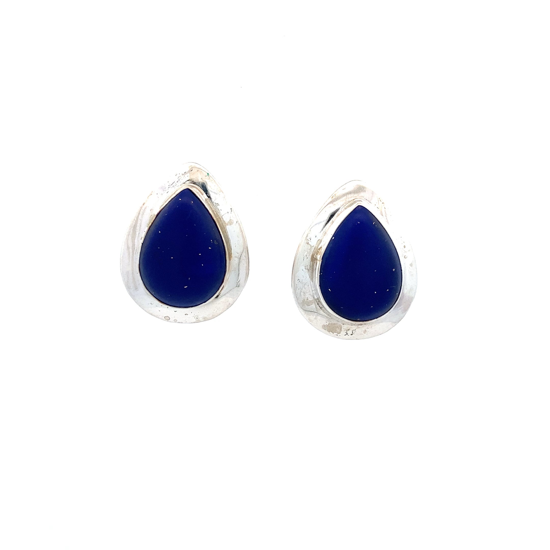 Sterling Silver Bezel Set Blue Stone Clip On Earrings
