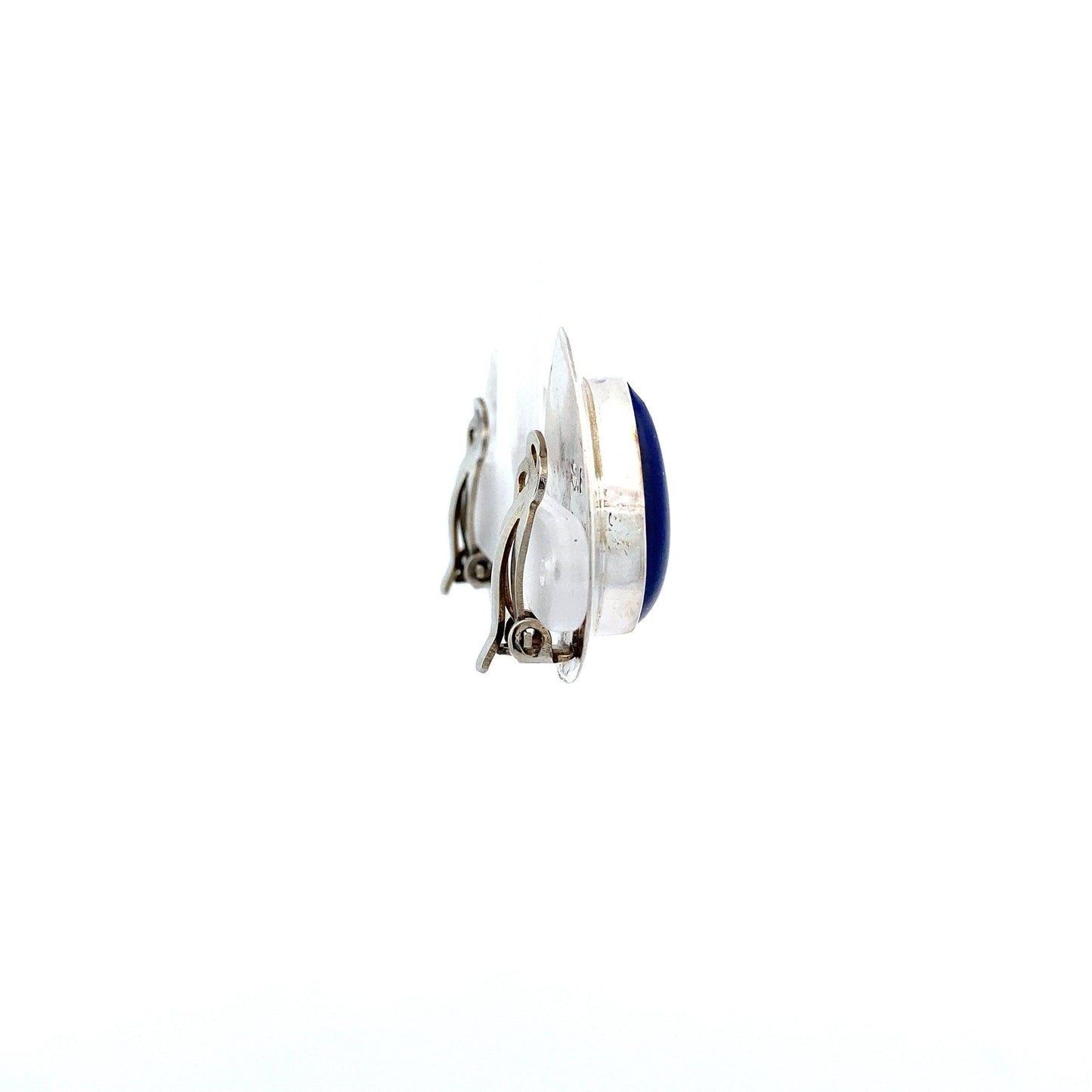 Sterling Silver Bezel Set Blue Stone Clip On Earrings