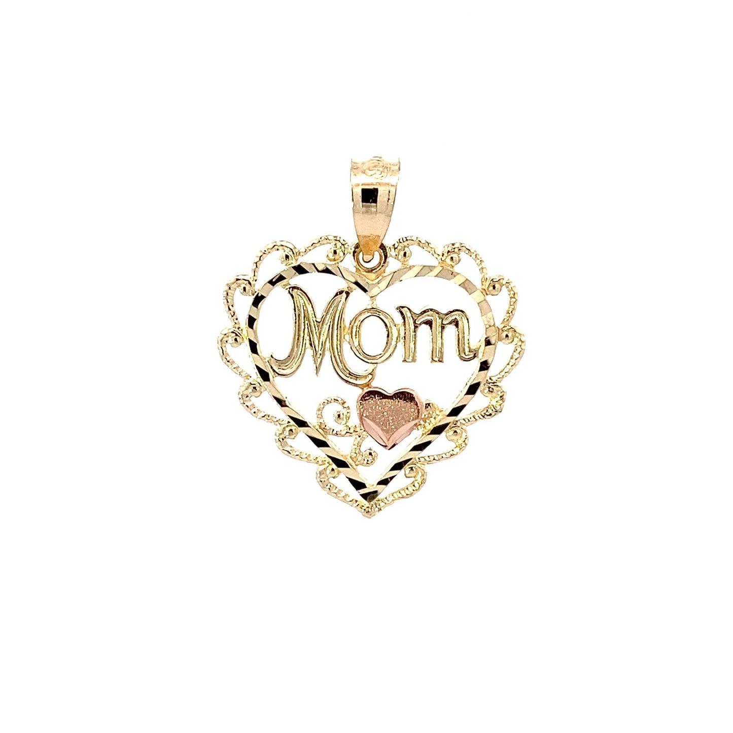 14K Yellow & Rose Gold "Mom" Heart Pendant
