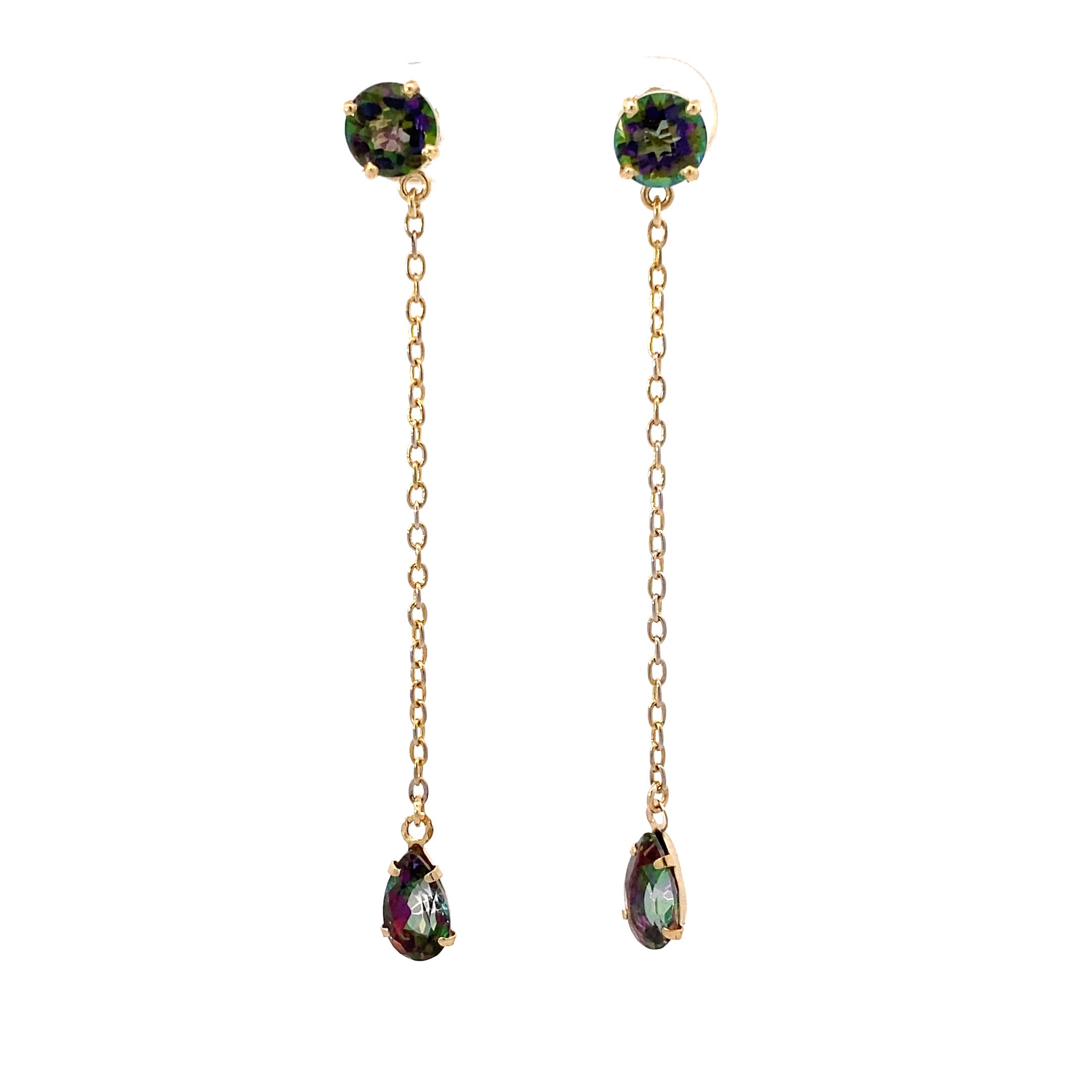 14K Yellow Gold Mystic Topaz Cable Chain Dangle Earrings