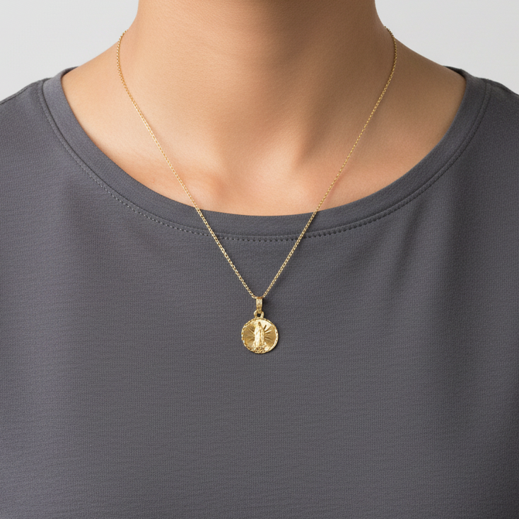 10K Yellow Gold Round Religious Pendant