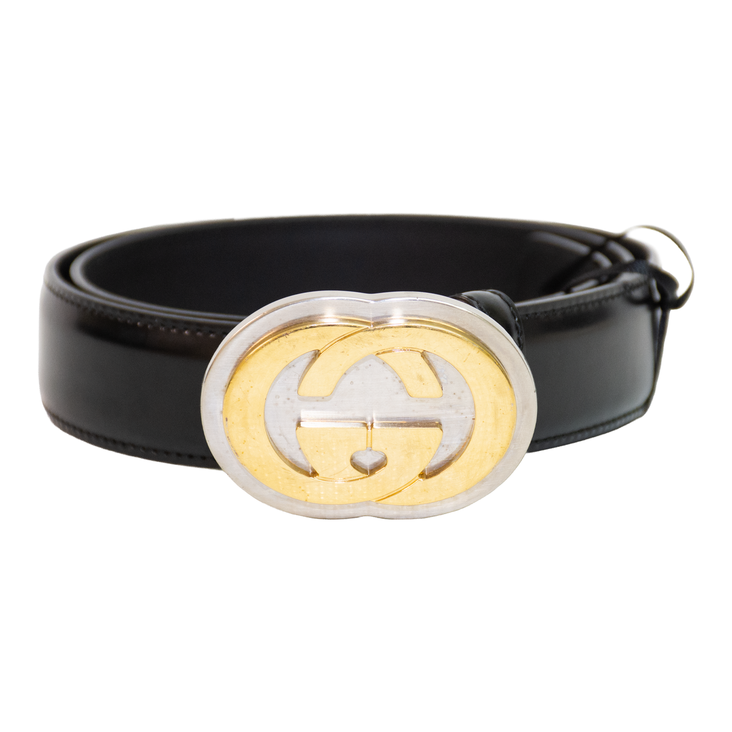 Gucci 598092 Leather Plaque Interlocking Belt