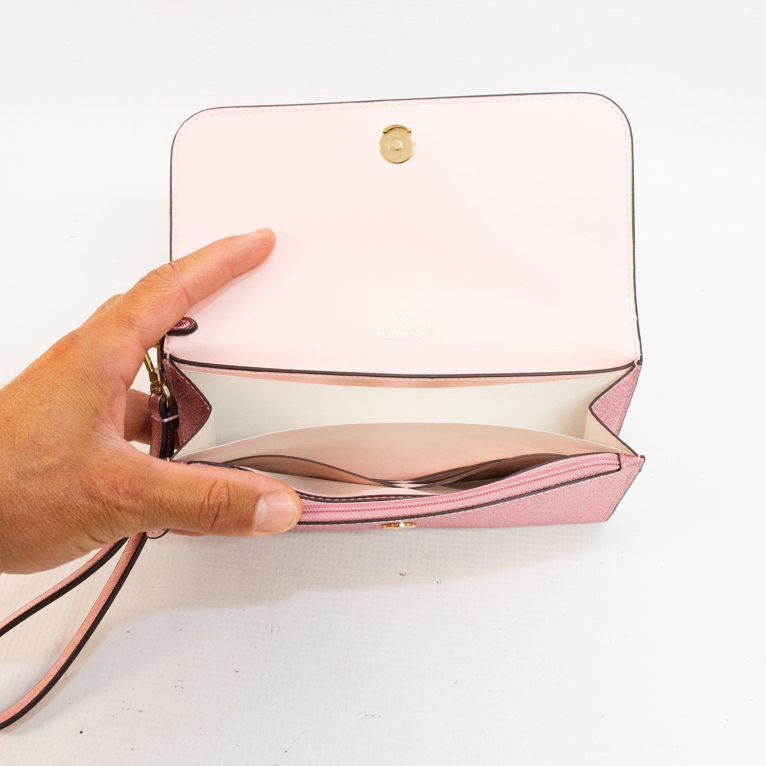 Kate Spade KE447 Glimmer Boxed Medium Flap Phone Wristlet Wallet - Pink
